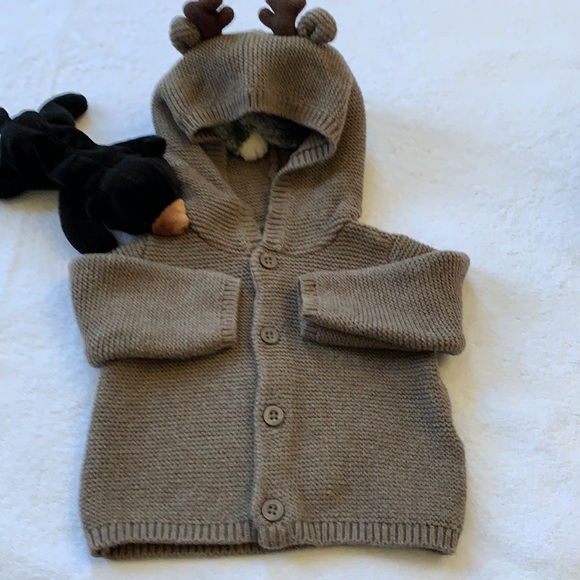 Boys, Carter’s, Super Cute Hooded Sweater w/ Moose Antlers, Soft Cardigan, 3-6M - Picture 2 of 11